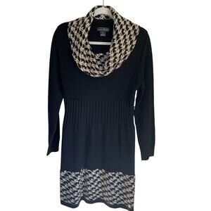 Jessica Howard Sweater Dress NWT Sz XLP Cowl Neck Long Sleeves Black Tan Stretch